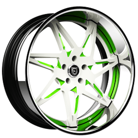 21" Lexani Forged Wheels LF-749 Nirvana White with Green Accents and Chrome Lip Rims
