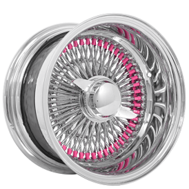 13x7" LA Wire Wheels Reverse 100-Spoke Straight Lace Custom Chrome with Pink Nipples Rims  