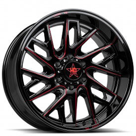22" Luxxx HD Wheels LHD29 Gloss Black with Red Milled Off-Road Rims