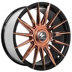 22" Staggered Lexani Wheels Lotus-XL Custom Rose Gold over Chrome with Gloss Black Lip Rims  