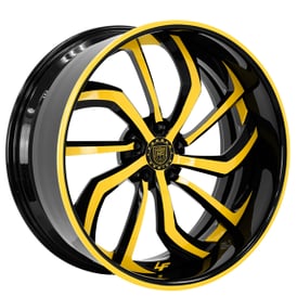 26" Lexani Forged Wheels LF-779 Kratos Gloss Black with Yellow Face and Pin Stripe Lip Rims