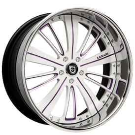 19" Staggered Lexani Forged Wheels LF-708 Gloss White with Purple Accents Face with Chrome Lip Rims