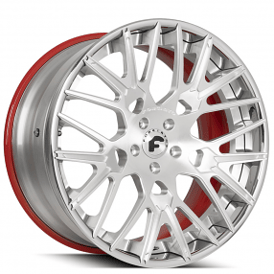 24" Forgiato Wheels Fratello-ECL Brushed Silver Face with Chrome Lip Red Innder Forged Rims 