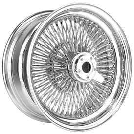 16x7" LA Wire Wheels Standard 100-Spoke Straight Lace Chrome with Chrome Heavy Duty Knock-Off Rims