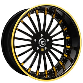 22" Lexani Forged Wheels LF-714 Black with Yellow Tips and Pin Stripe Rims