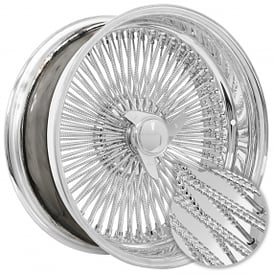 20x8" LA Wire Wheels Reverse Diamond Cut 150-Spoke Straight Lace Chrome Rims