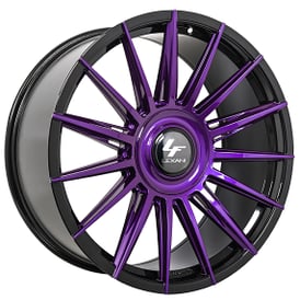 24" Staggered Lexani Wheels Lotus-XL Custom Gloss Black with Purple Face Rims