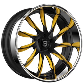 26" Lexani Forged Wheels LF-747 Viper Black with Yellow Accents Face with Chrome Lip Rims