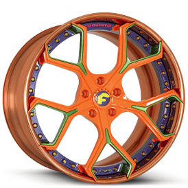 21" Forgiato Wheels Quadri-ECL Vivid Orange Tri-Tone with Copper over and Gold Hardware with Chrome Lip Rims 