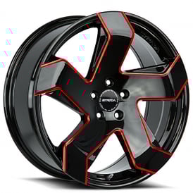 24" Strada Wheels Coltello Gloss Black Candy Red Milled Edge Rims 