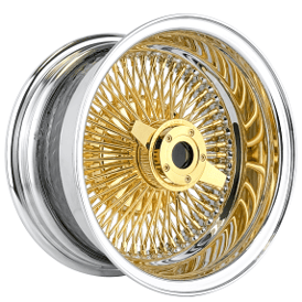 13x7" LA Wire Wheels Reverse 100-Spoke Straight Lace Chrome with Gold Center Heavy Duty Knock-Off Rims