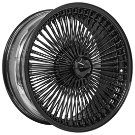 22x8" LA Wire Wheels FWD 150-Spoke Straight Lace Custom Full Gloss Black Rims 