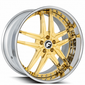 22" Forgiato Wheels Vizzo Gold over Chrome with Chrome Lip Forged Rims 