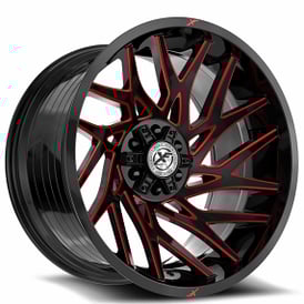 20" XF Off-Road Wheels XF-229 Gloss Black with Red Milled Rims  