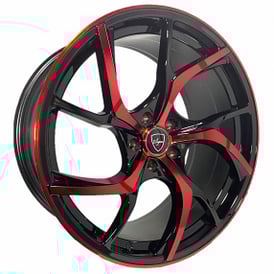 20" Elegant Wheels E008 Gloss Black with Candy Red Face Rims