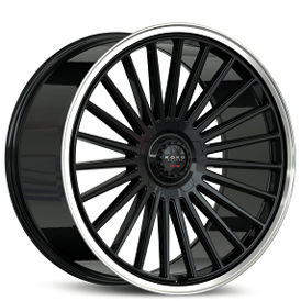 20" Koko Kuture Wheels Parlato Gloss Black with Polished Lip Flow Formed Spindle Cap Rims