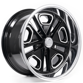 18" Resto Wheel Co R102 Del Ray Gloss Black Center with Milled Window and Diamond Cut Lip Rims  