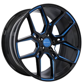 22" Staggered Giovanna Wheels Haleb Custom Gloss Black with Blue Accents Rims