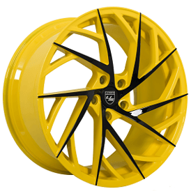20" Staggered Renzo Wheels Mugello Custom Yellow with Gloss Black Accents Rims