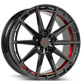 18" Strada Wheels Palo Gloss Black with Red Ring Flow Formed Rims
