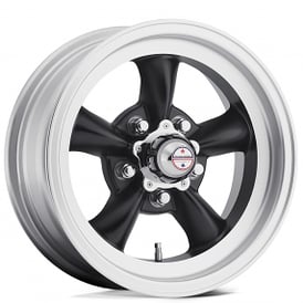 15" Staggered American Racing Wheels Vintage VN105 Torq Thrust D Satin Black with Machined Lip Rims