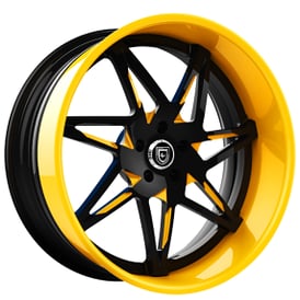 20" Staggered Lexani Forged Wheels LF-749 Nirvana Black with Yellow Accents Face and Lip Rims
