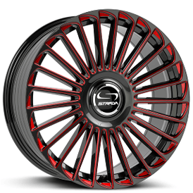 20" Strada Wheels Martello Gloss Black with Candy Red Milled Flow Formed Floating Cap Rims