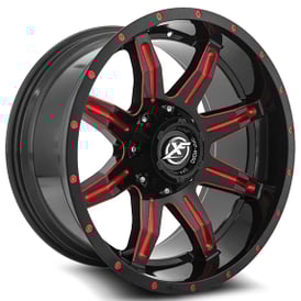 20" XF Off-Road Wheels XF-215 Gloss Black with Red Milled Rims 