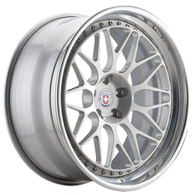19" Staggered HRE Wheels 300 Gloss Silver Center with Polished Clear Outer and Gloss Silver Inner Forged Rims