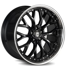 20" Staggered Curva Wheels CFF76 Gloss Black with SS Lip Flow Forged Rims