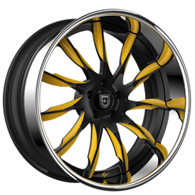 20/21" Lexani Forged Wheels LF-747 Viper Black with Yellow Accents Face with Chrome Lip Rims 