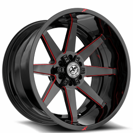 20" XF Off-Road Wheels XF-236 Gloss Black with Red Milled Rims  