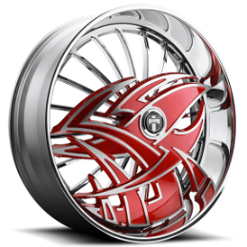 24" Dub Forged Wheels S607 Razz Chrome with Red Accents Skirt Rims