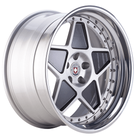 19" Staggered HRE Wheels 505 Brushed Clear with Gloss Charcoal Center and Polished Clear Outer and Gloss Silver Inner Forged Rims