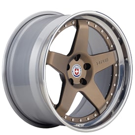 22" Staggered HRE Wheels C105 Satin Bronze Center with Polished Clear Outer and Gloss Silver Inner Forged Rims