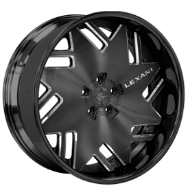 20" Staggered Lexani Forged Wheels LF-776 Titan Stain Black Face with Milled Window and Gloss Black Lip Rims