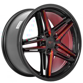 19" Staggered Ferrada Wheels CM1 Custom Matte Black with Red Milled and Gloss Black Lip Rims 