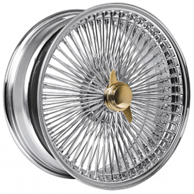 22x8" LA Wire Wheels FWD 150-Spoke Straight Lace Chrome Center with Gold Knock-Off Rims