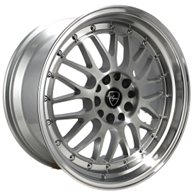 18" Elegant Wheels E28 Brushed Face Silver with Machined Lip Rims