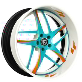 19" Staggered Lexani Forged Wheels LF-746 Bavaria White with Teal and Orange Rims