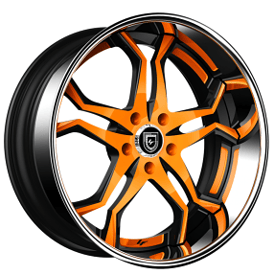 19" Staggered Lexani Forged Wheels LF-752 Opal Black with Orange Accents Face with Chrome Lip Rims