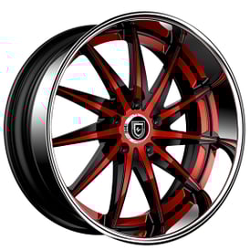 21" Staggered Lexani Forged Wheels LF-751 Topaz Black with Red Accents Face with Chrome Lip Rims