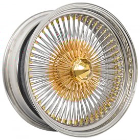 20x8" LA Wire Wheels Standard Gold/Chrome 150-Spoke Straight Lace American Gold Plating with Chrome Rims