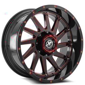 20" XF Off-Road Wheels XF-216 Gloss Black with Red Milled Rims 