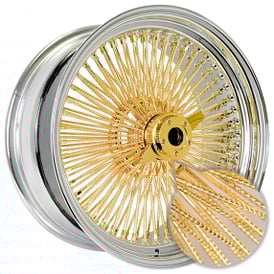 20x8" LA Wire Wheels Standard Diamond Cut 150-Spoke Straight Lace Chrome with Gold Center Heavy Duty Knock-Off Rims