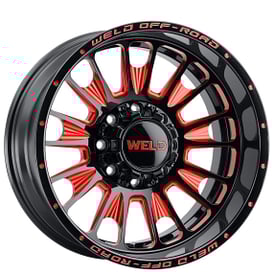 20" Weld Off-Road Wheels Scorch W122 Gloss Black with Red Milled Rotary Forged Rims
