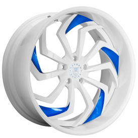 19" Staggered Lexani Forged Wheels LF-772 Shadow Gloss White with Candy Blue Accents Rims