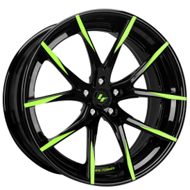 20" Staggered Lexani Forged Wheels LZ-102 Gloss Black with Lime Green Tips Rims