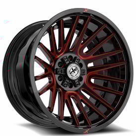 17" XF Off-Road Wheels XF-234 Gloss Black with Red Machined Rims 
