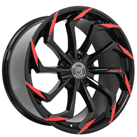 20" Lexani Wheels Static Custom Gloss Black with Red Tips Rims
